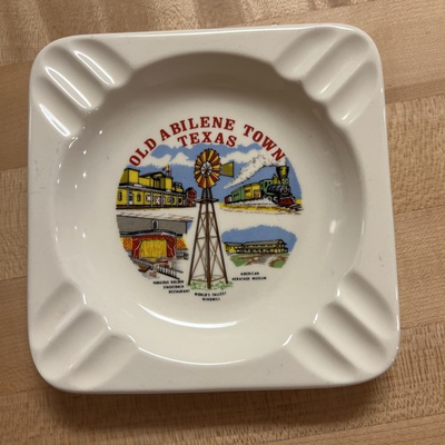 #ad Vintage Old Abilene Town Texas Ashtray Ceramic White Souvenir 5quot; Windmill $19.89