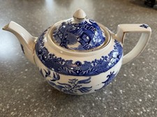Antique Burleigh Ware Willow Pattern Tea Pot ~  Burslem England (Lid A/F)