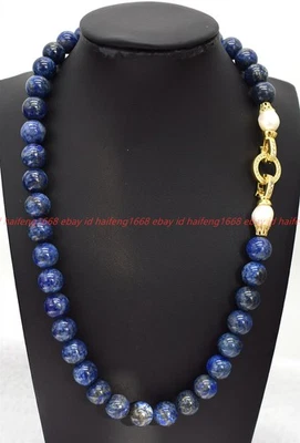 Natürliche 8/10/12mm Blaue Lapis Lazuli Edelstein Runde Perlen Halskette 16-28in - Bild 1 von 4