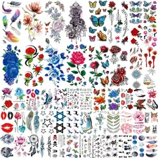 56 Sheets Variety Colorful Rose Flowers Temporary Tattoos for Women, Realistic F