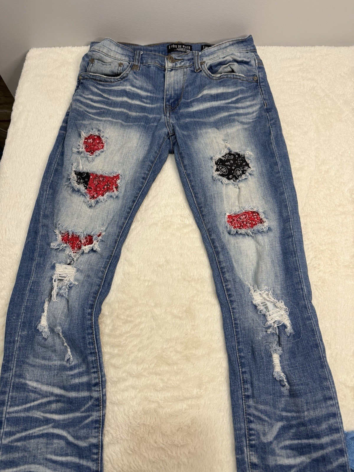 Côte de Nuits Patchwork Distressed Slim Straight … - image 1