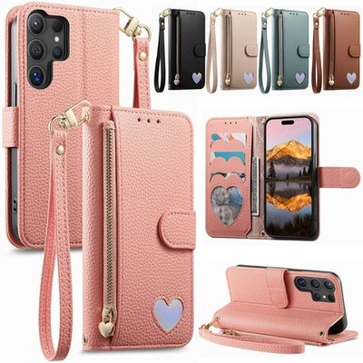 For Samsung S26 S25 S24 S23 A16 A36 A56 A25 Zip Love Leather Wallet Phone Case