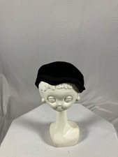 1960s Black Velvet Pillbox Hat Passementerie Braid Rhinestone Studs Vintage