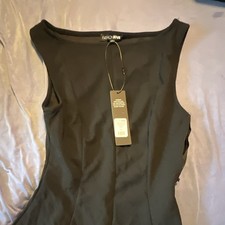 Fashion Nova Black Solid Knit Zip Bodycon Midi Dress Sleeveless, Women's S