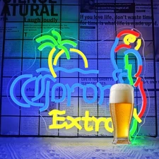 Parrot Beer Neon Sign Dimmable Beer Palm Tree Neon Light Signs for Wall Decor