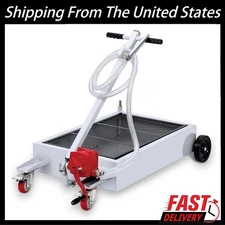 15 Gallon Oil Drain Pan W/ Pump & 8Ft Hose Low Profile Cart for Truck Cars SUVs