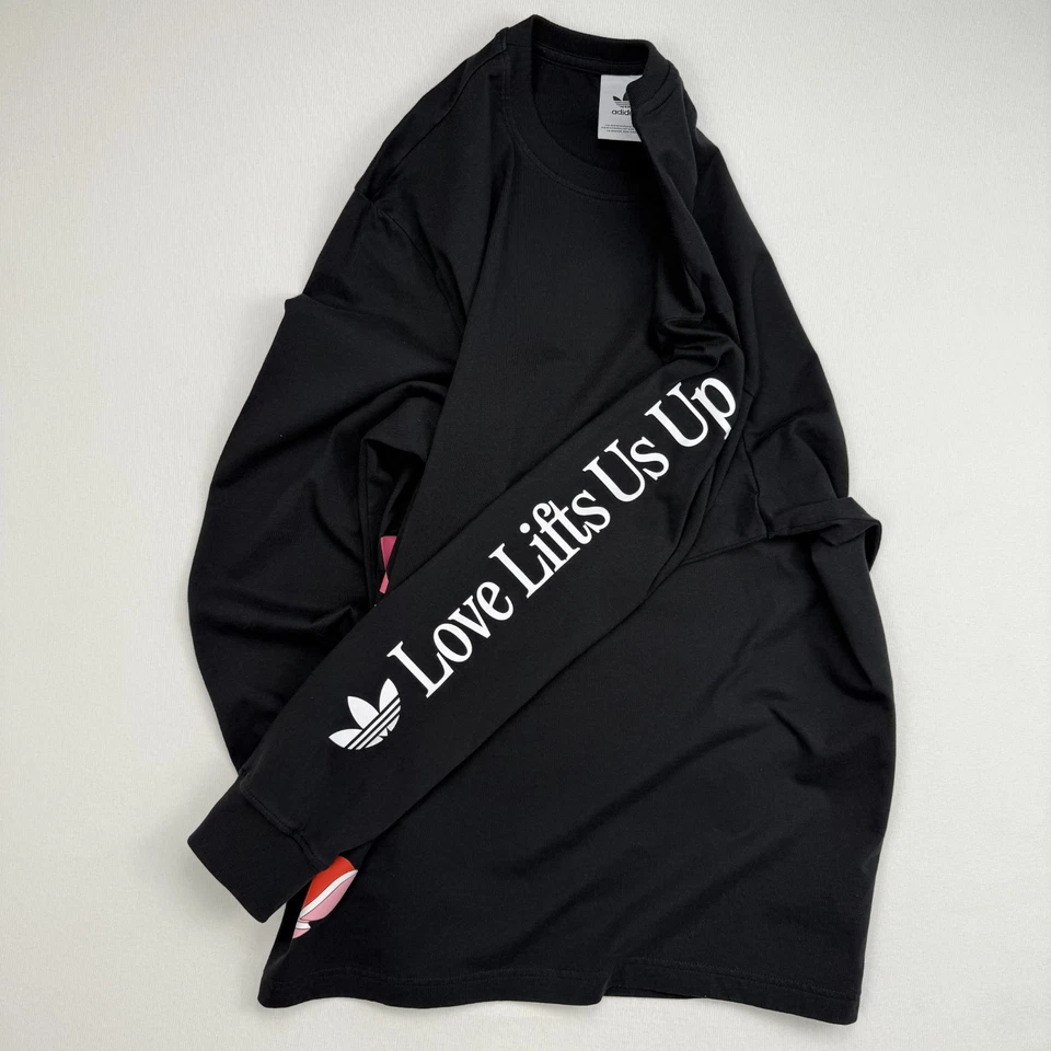 Adidas Originals Long Sleeve T-Shirt Mens Size L Black Graphic Print Heart Love - Image 3 of 4