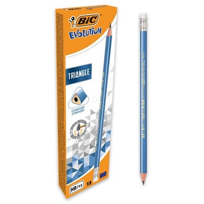 Bleistifte BIC Evolution Triangle HB 12er Pack mit Radiergummi, Dreikant
