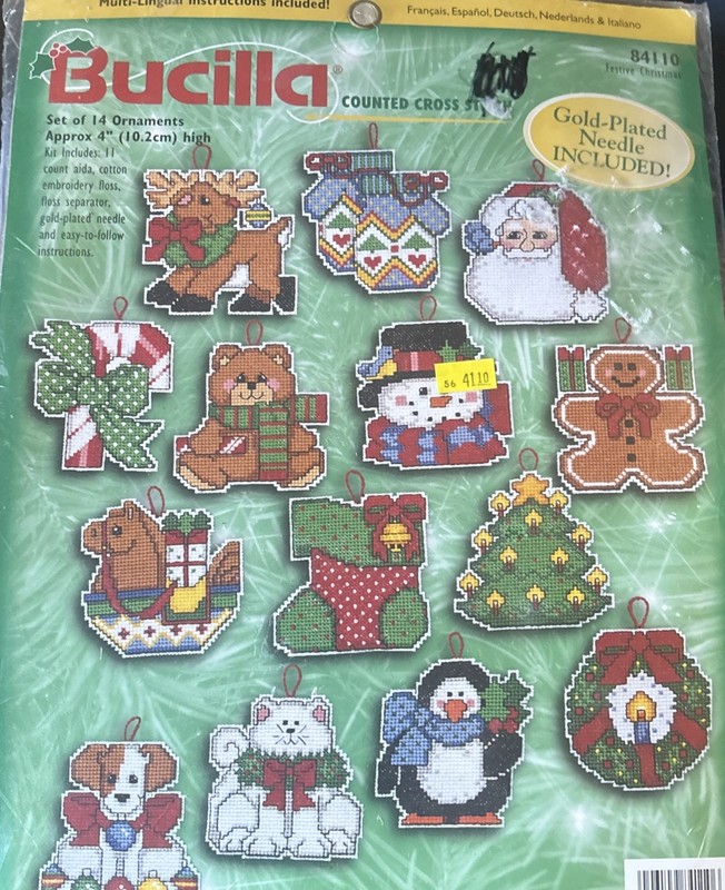 Vintage sealed Bucilla Counted Cross Stitch 14 Christmas ornaments kit 84110 NEW