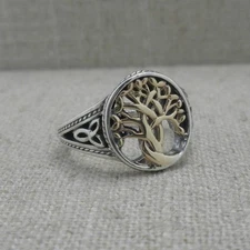 Size 12 Sterling Silver & 10K Gold Celtic Tree of Life Ring KEITH JACK Gift Box