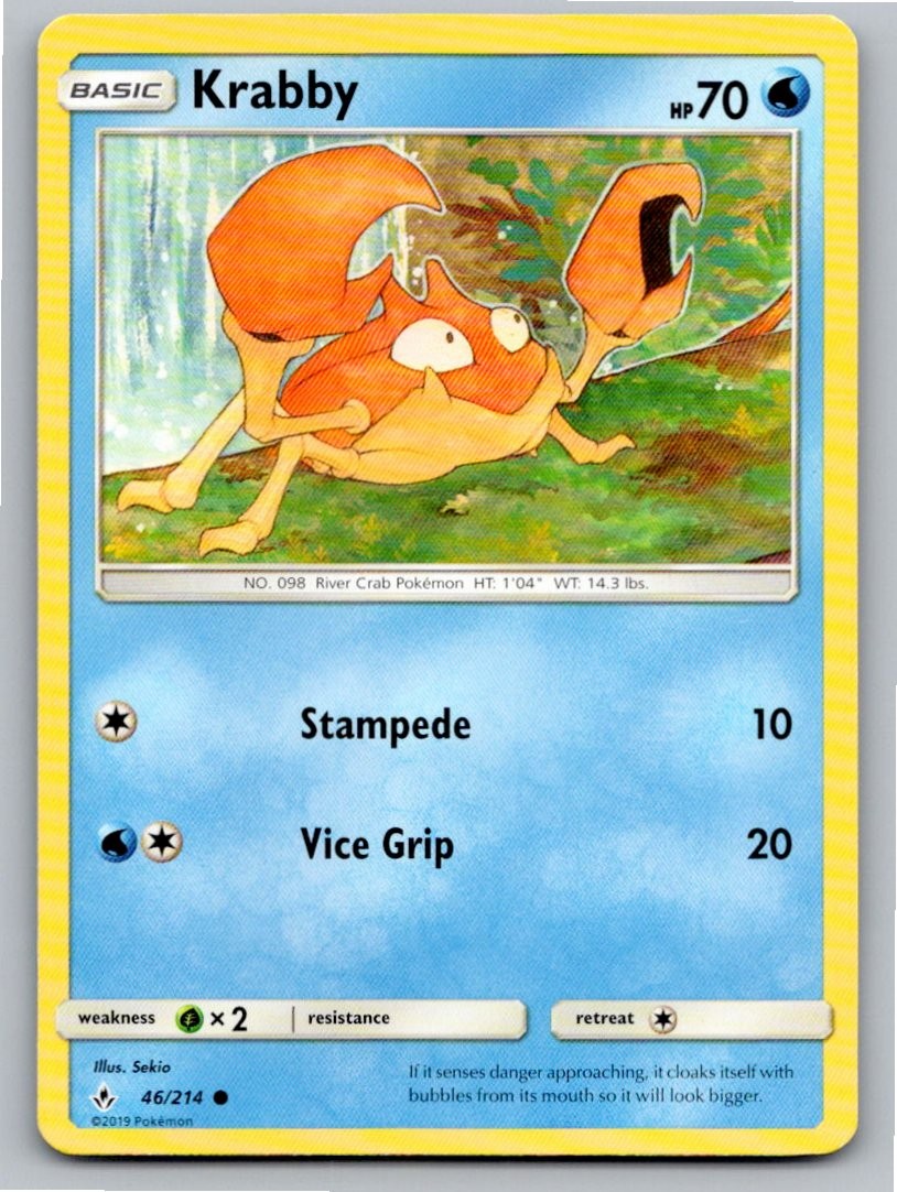 2019 POKEMON KRABBY UNBROKEN BONDS 46/214 C NM A68579 FREE S&H