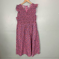 J Crew Factory Smocked Flutter Sleeve Midi Dress Pink Floral Sundress XL BT114
