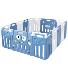 Costway 16-Panel Foldable Baby Playpen Activity Centre w/ Lock Door  Rubber Mat