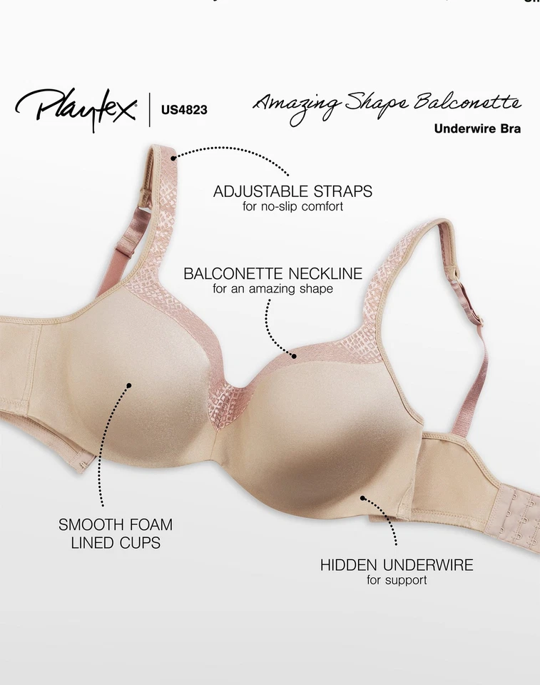 Playtex Secrets Underwire Smoothing Balconette T-Shirt Bra Women's - Image 4 of 4