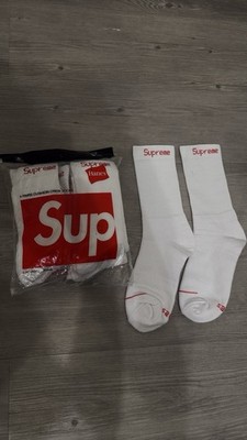 Supreme x Hanes Cushioned Crew Socks White/Red Logo 4 Pairs Men's Size 6-12
