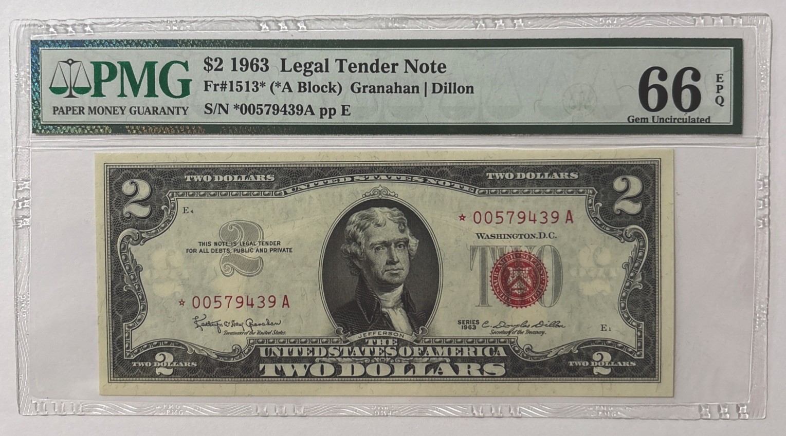 Billete De 2 DÓLARES Con ESTRELLA AÑO 1963 .PMG-66. Para Colección.