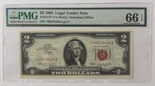 Billete De 2 DÓLARES Con ESTRELLA AÑO 1963 .PMG-66. Para Colección.