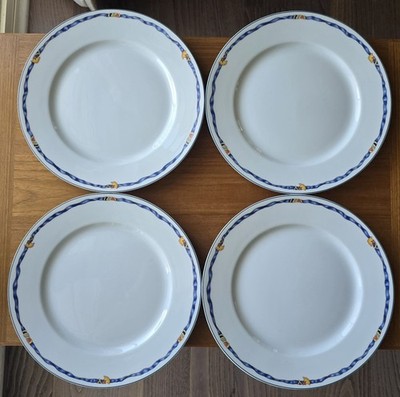 SET OF 4 BERNARDAUD BORGHESE RUBAN BLUE 10-1/2''  DINNER PLATES 2 SETS AVAILABLE
