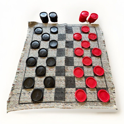 3 in 1 Giant Checkers Set  Tic Tac Toe Game Reversible Rug Indoor Outdoor Extra