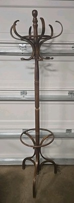Vintage Bent Wood Coat Rack with Umbrella Holder Revolving Top 72'' Tall