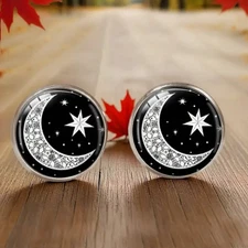 Stud Earrings Stainless Steel Crescent Moon Vintage Star