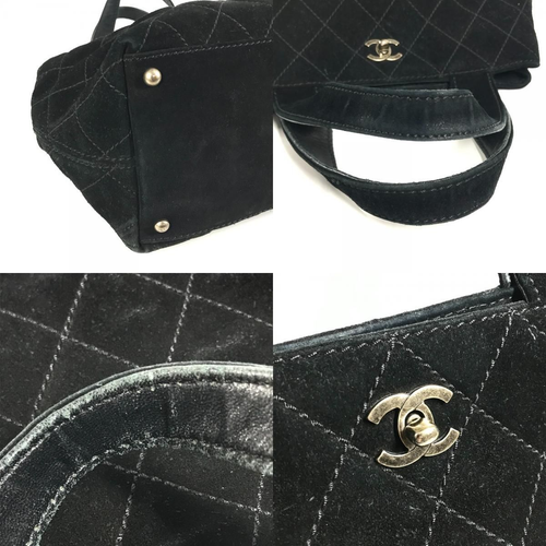 CHANEL CC Coco Mark Stitch Matelassé Quilted Tote Bag Handbag Suede Black Auth - Picture 8 of 10