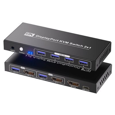 Displayport KVM Switch 1 Monitor 2 Computers, 8K@60Hz 4K@120Hz 2 Port DP KVM Swi