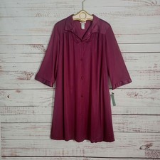 Vintage Vanity Fair 80s Plum Button Up Nightgown Large New Deadstock Midi