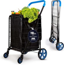 Large Folding Utility Shopping Cart with Removable Liner Heavy Duty, 360