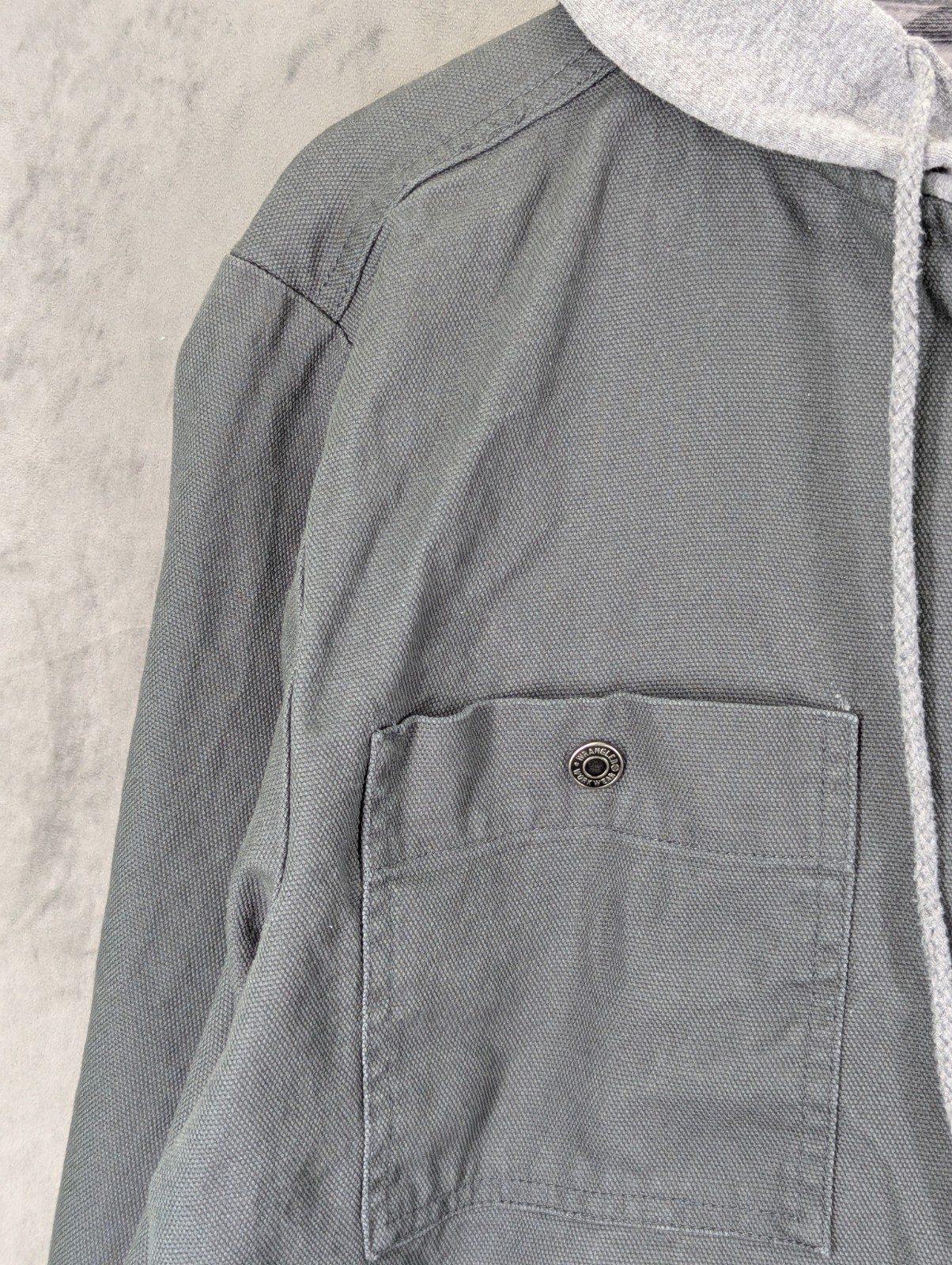 Wrangler Men's Workwear Jacket Size Small Lightweight Canvas Hooded Snap Button image 5