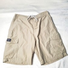Mens Beige Swim Shorts W/ Drawstring Waist  Multiple Pockets Size L