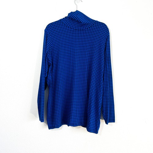 Lands End Turtleneck Womens 3X Gingham Cotton Stretch Relaxed Casual Long Sleeve