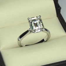 3CT Emerald-Cut Lab Created Solitaire Engagement Ring 14K White Gold Plated