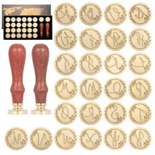 26 Letters A-Z Initial Alphabet Wax Seal Stamp Kit, Vintage Handwritten Lette...