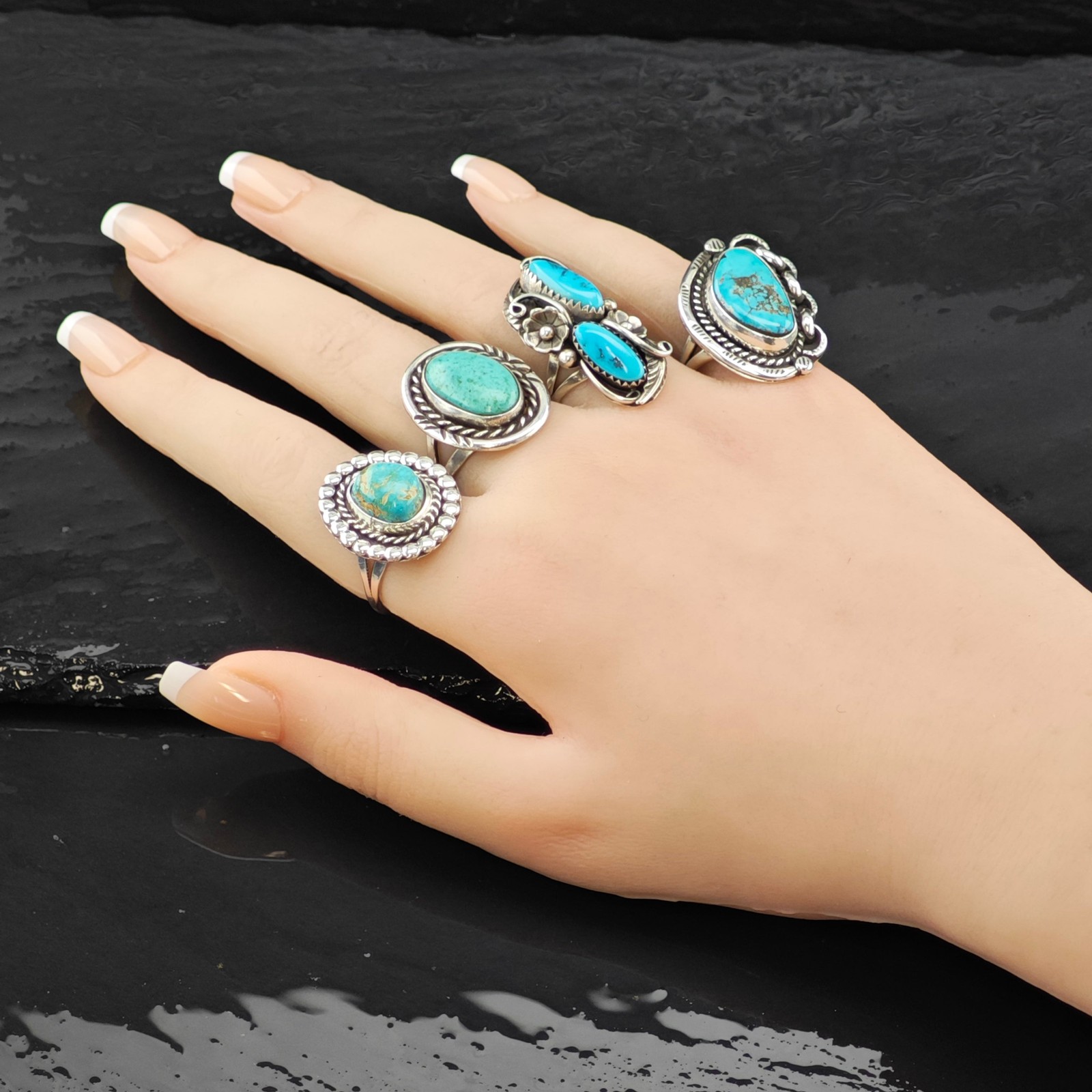 Oval Turquoise Native American Ring Sterling Silv… - image 9