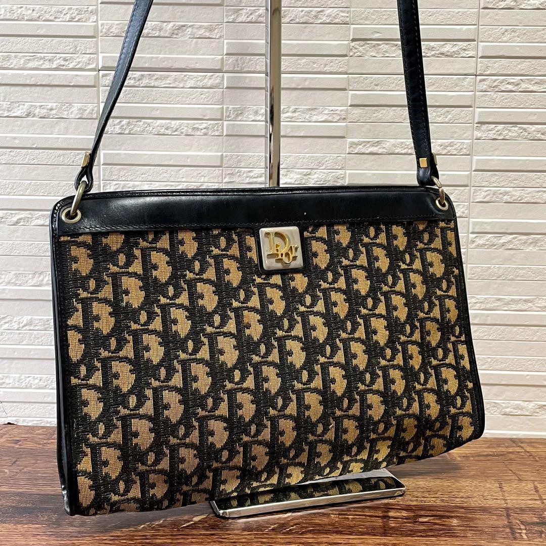 Christian Dior Shoulder Bag Canvas Leather Dark Navy Beige Trotter Authentic thumbnail 11