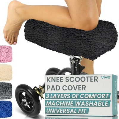 Vive Mobility Knee Scooter Pad Cover - Soft Plush 1 Count (Pack of 1), Black 