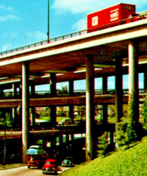 Los Angeles, CA Network Of Freeways/Vans Semi & Car Transport Semi Trucks -A143