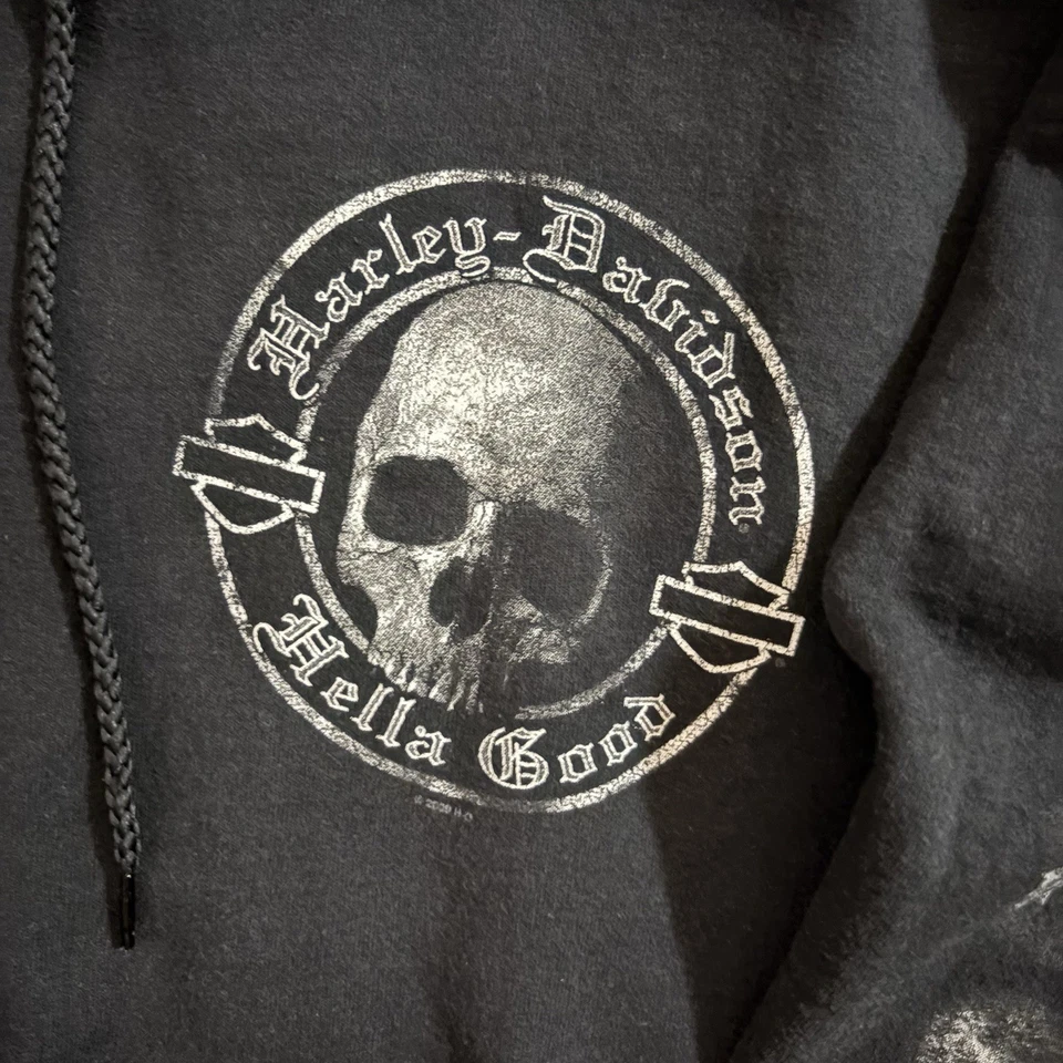 Винтажная черная толстовка с капюшоном Harley Davidson с черепами и спиной графический размер большой y2k - Изображение 4 из 4