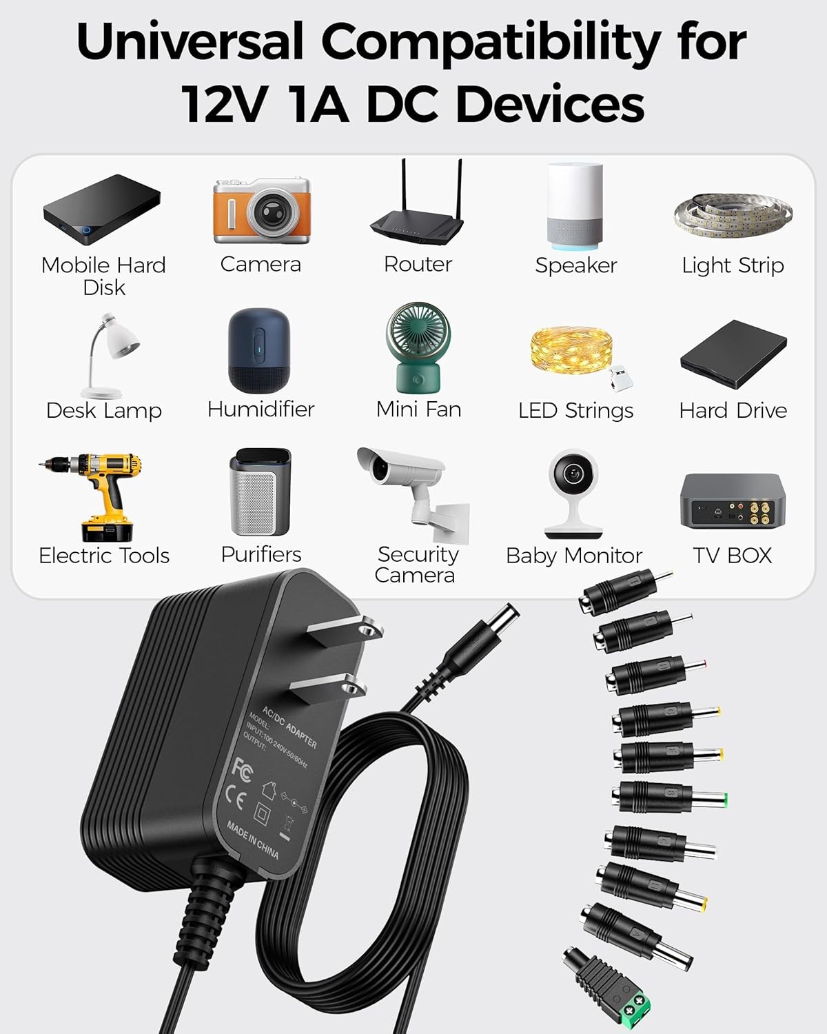 12V Power Supply AC Adapter 12 Volt Charger Universal for black 