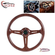 14 350mm Universal 3 Deep Dish Dark Wood Grain 3 Spokes Racing Steering Wheel