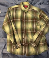 Supreme Shadow Plaid Flannel Shirt Green Medium Rockabilly Spellout SS23