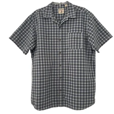 RedHead Mens M Short Sleeve Button Up Blue Plaid Cotton Seersucker Shirt Casual