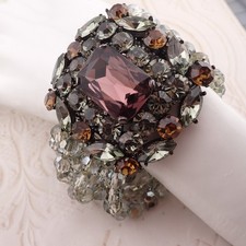 Statement 7 Stretch Gray Crystal Strand Bracelet Purple Golden Rhinestone