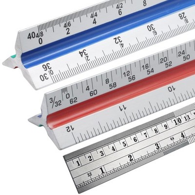 Biaungdo 3 Pack Architectural and Engineer Scale Ruler Set, 12 Inch Silver 