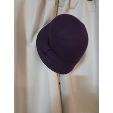 Women Purple 100 Wool Cloche Hat with Bow Accent One Size Sophisticated Classic