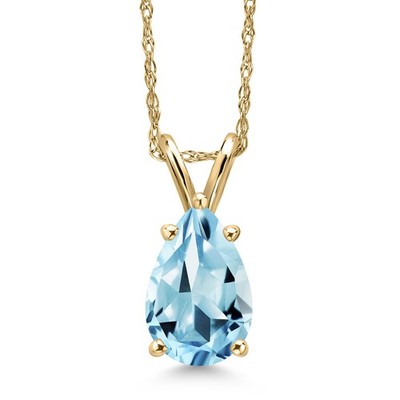 14K Yellow Gold Sky Blue Topaz Pendant Necklace for Women | 1.32 Cttw |