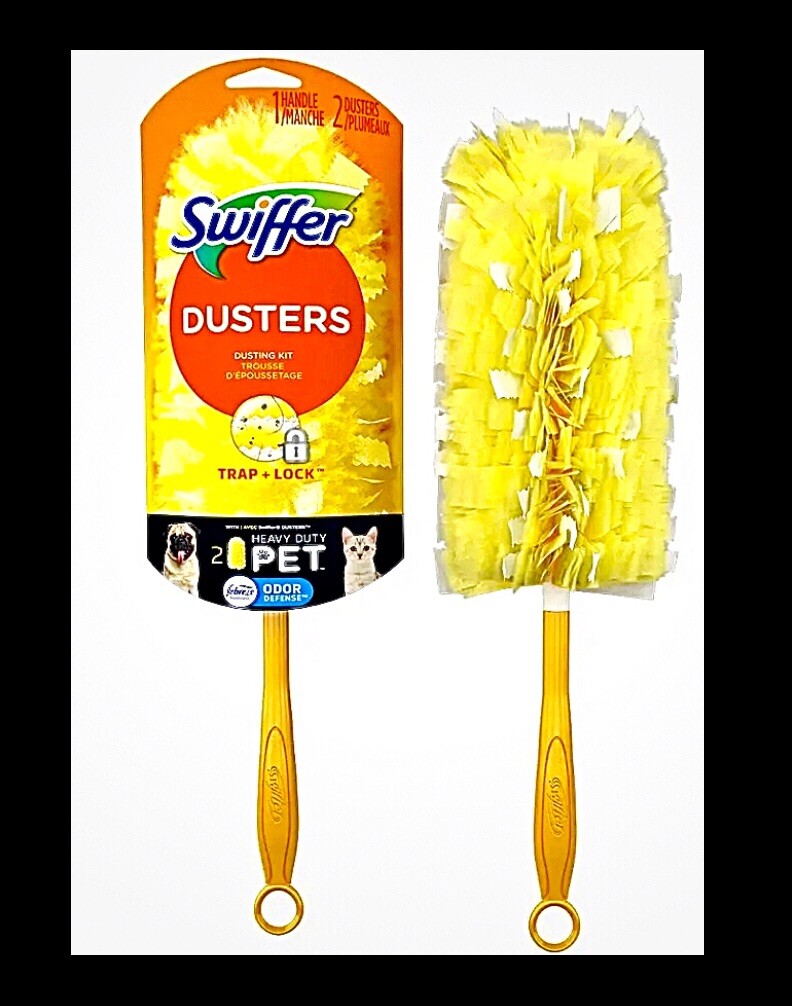 Swiffer HEAVY DUTY PET & More 360&deg; Dusting Kit : 1 Handle 2 Dusters w Febreze