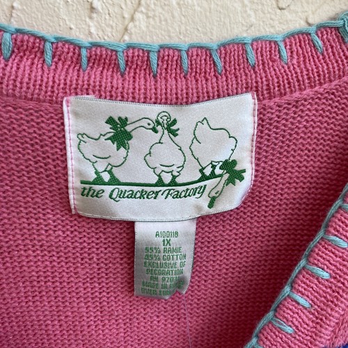 The Quacker Factory 1X Sweater Cardigan Beach Sea Shell Ocean Hat Embroidered - Picture 5 of 6