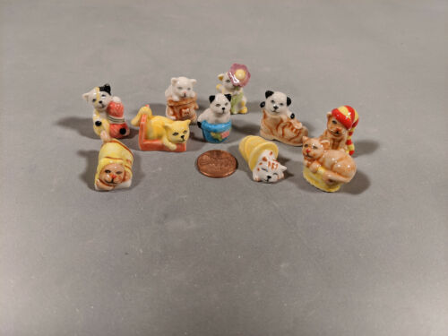 10 Comical Cats Porcelain Miniatures French Feves   - Afbeelding 1 van 5